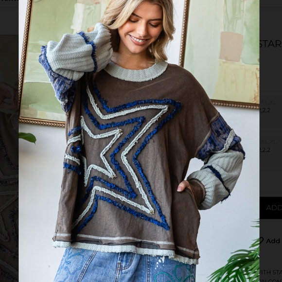 Oli and Hali “ San Juan 2 “ Oli & Hali Mixed Fabric Star Patch Top 36 - Picture 4 of 11